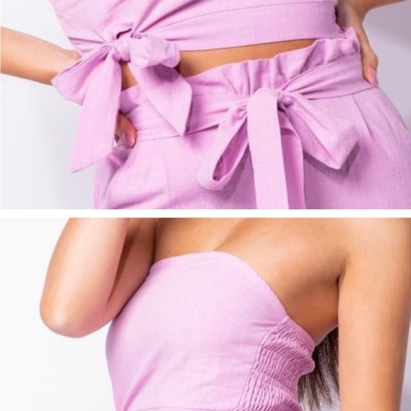 Pink Bow Linen Crop Top and Pants Co-Ord Set - Picture 5 of 5